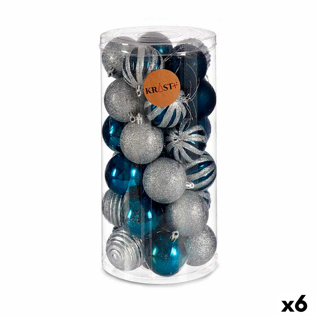 Christmas Balls Set Сребрист Син Пластмаса (Ø 6 cm) (6 броя) от Krist — продуктова снимка
