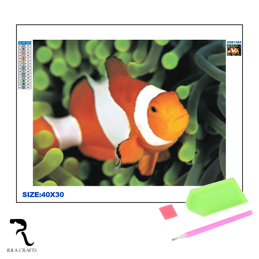 Диамантена мозайка – гоблен Rila Crafts, 30х40см, Немо - риба клоун — снимка