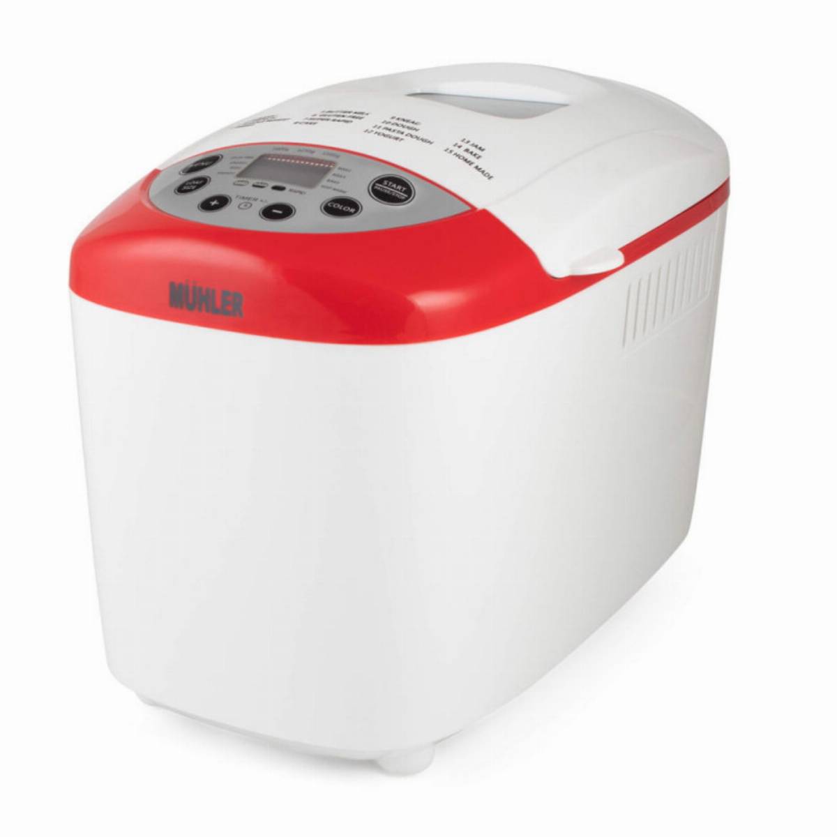 Хлебопекарна Muhler MBM-1502, 850W, Две бъркалки 1.5 кг, 15 програми, LCD екран, Отложен старт, Аларма, Бял/Червен — снимка