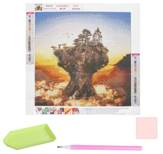 Диамантена мозайка – гоблен, 30х30см, Замък на върха — снимка