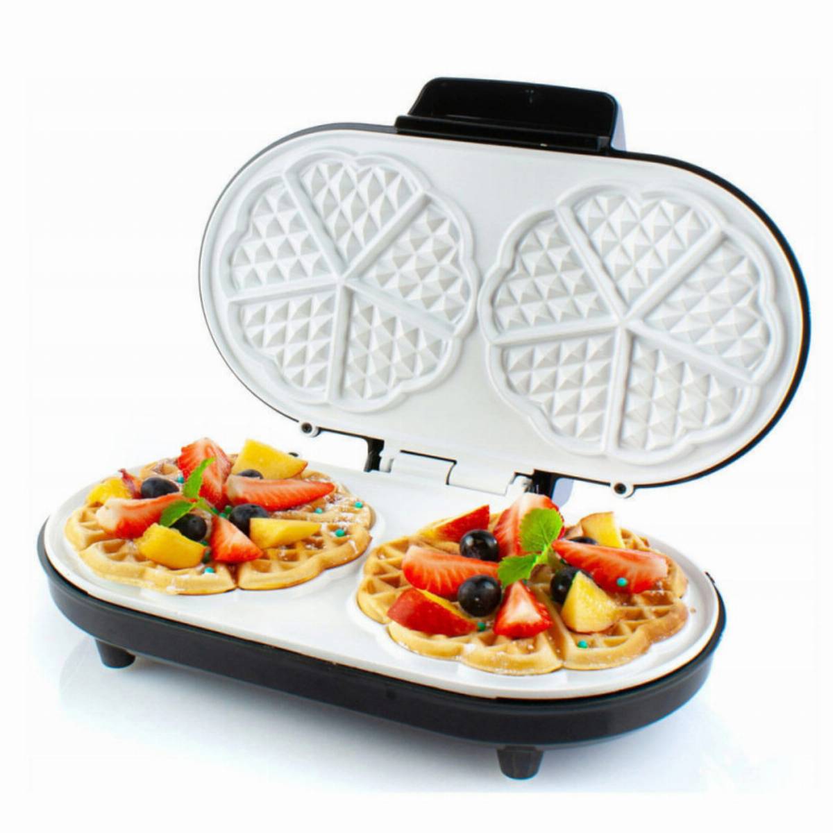 Гофретник двоен FIRST AUSTRIA FA-5305-2 WI, 1000 W, Керамично покритие, Терморегулатор, Черен/инокс — продуктова снимка