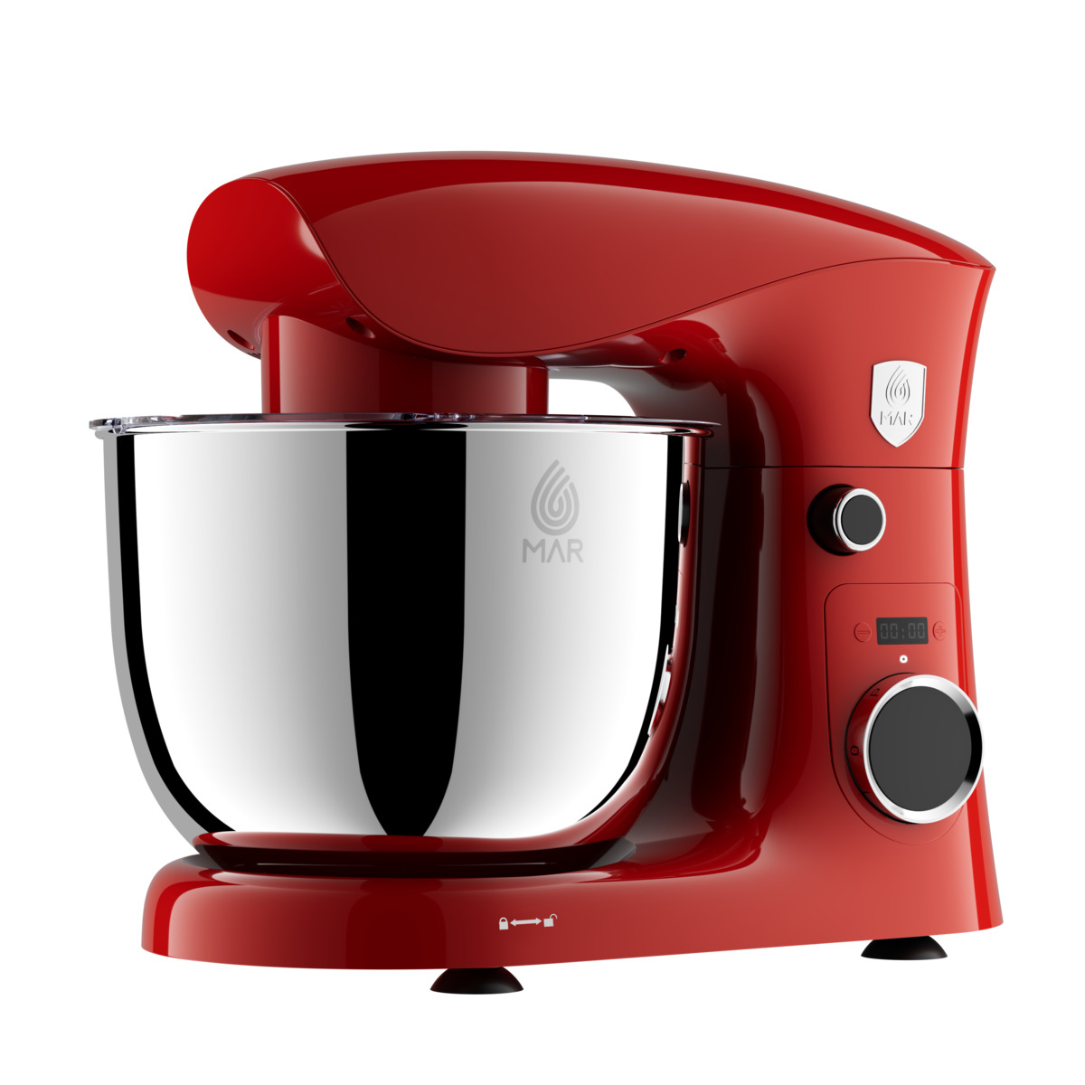 Планетарен миксер MAR MR1001, 10 скорости, 5.0L купа, 1500W, Черен/Червен — снимка