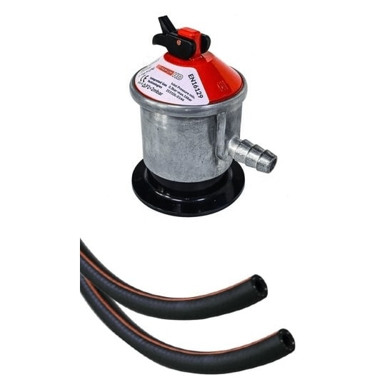 Комплект за газов отоплител - редуцир вентил, маркуч, скоби — снимка