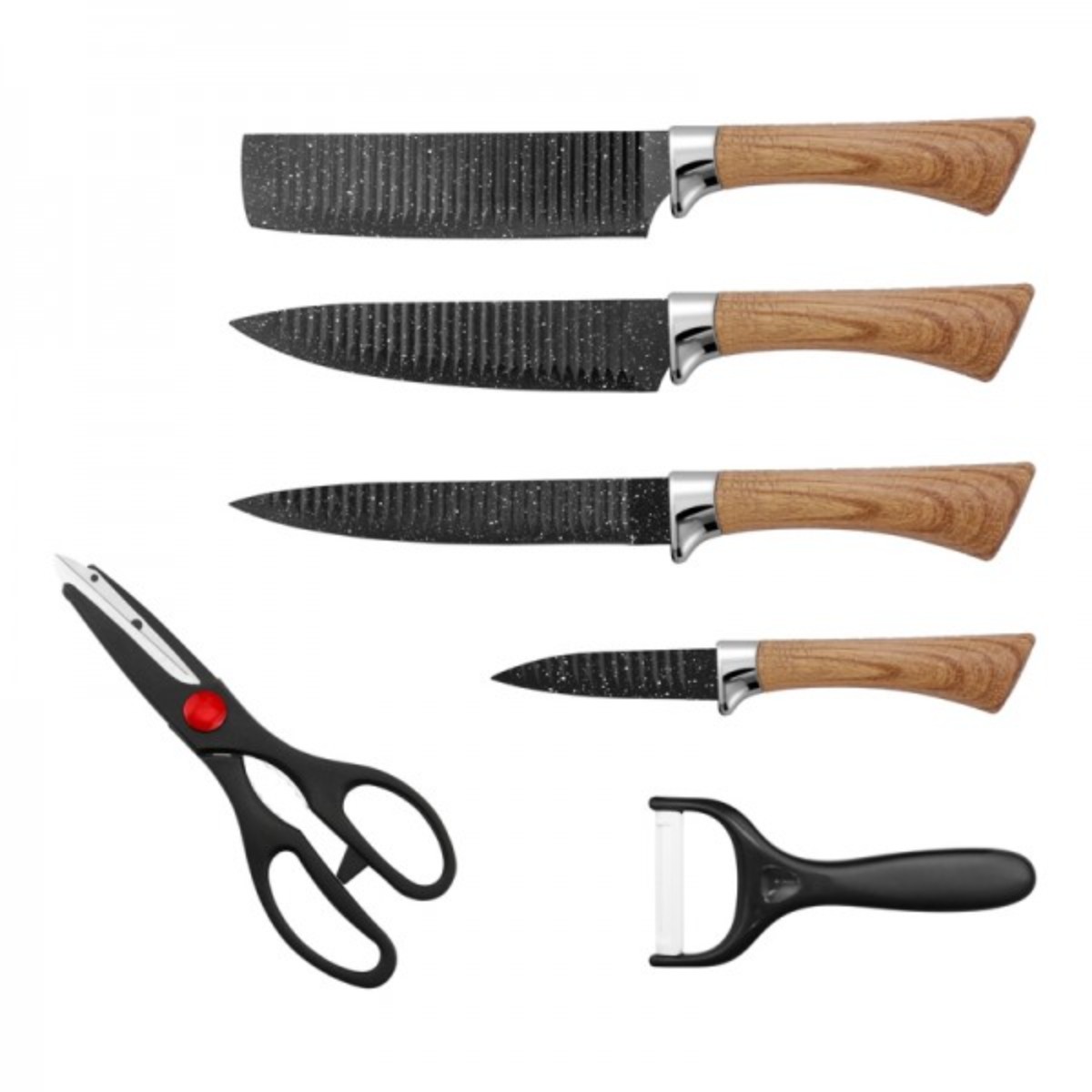 Комплект ножове HausRoland HR009-3, 6 части, Белачка и ножица, Кафяв — продуктова снимка