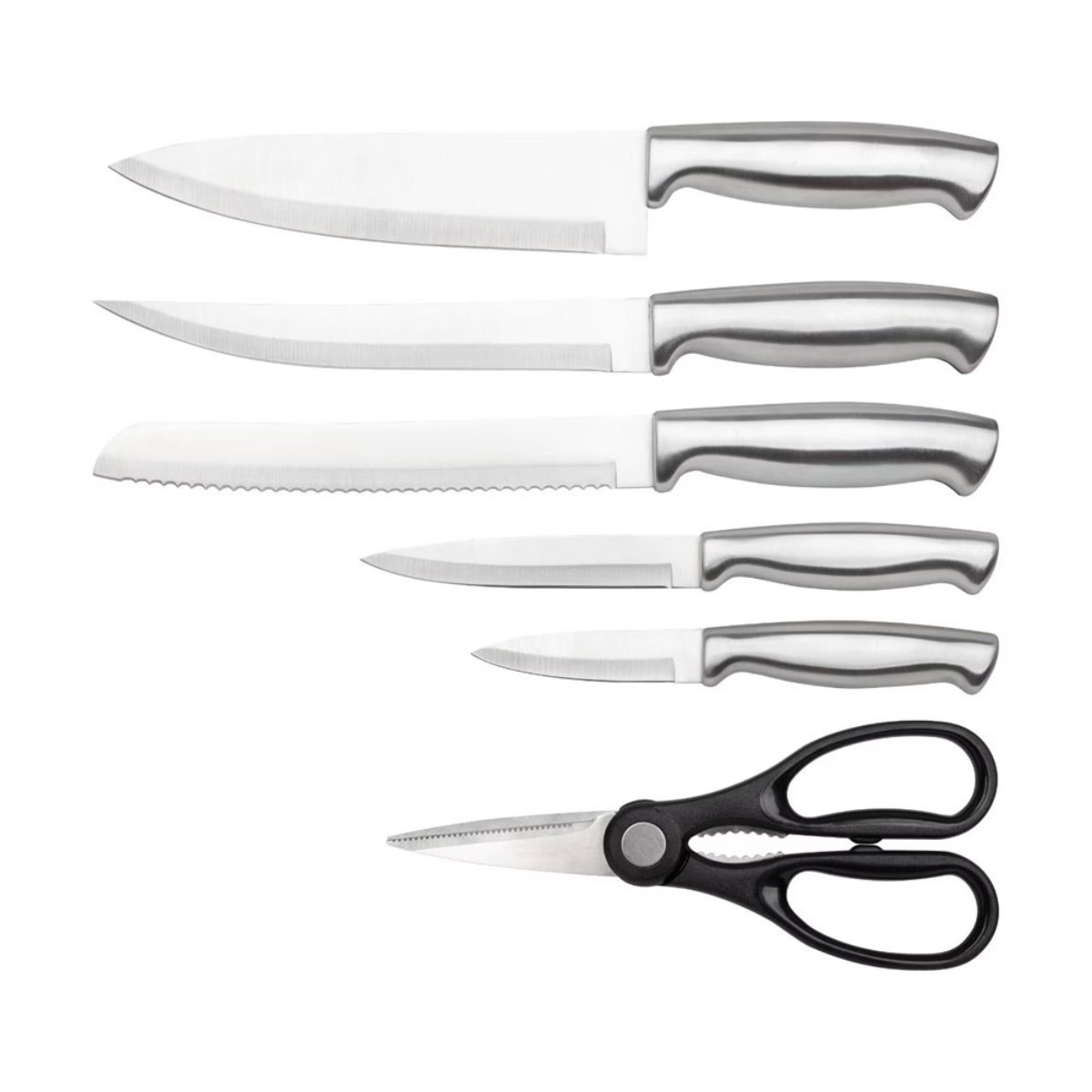 Комплект ножове HausRoland HR619-7, 7 части, Неръждаема стомана, Поставка, Ножица, Инокс — снимка