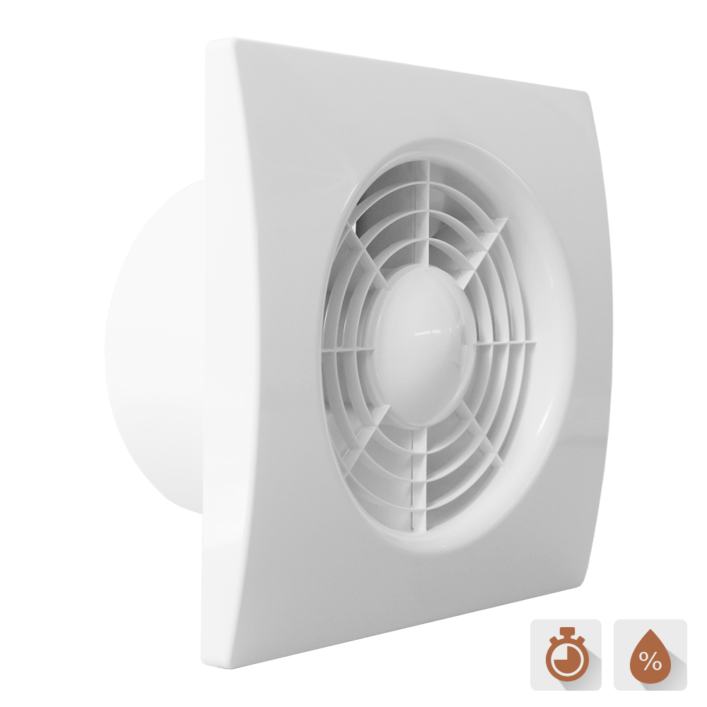 QS/ Ø100HT BB - Вентилатор за баня с клапа, сачмени лагери, таймер и датчик за влага — снимка на продукта от AirTrade