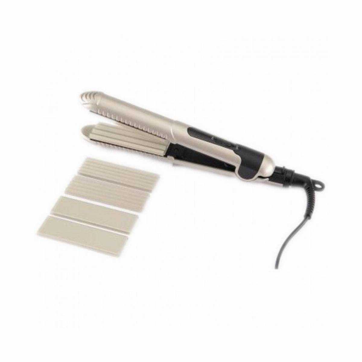 Преса за коса с три вида плочи ELITE HS-0463, Вафлички, 360° въртящ се кабел, Керамична, Шампанско/черен — снимка