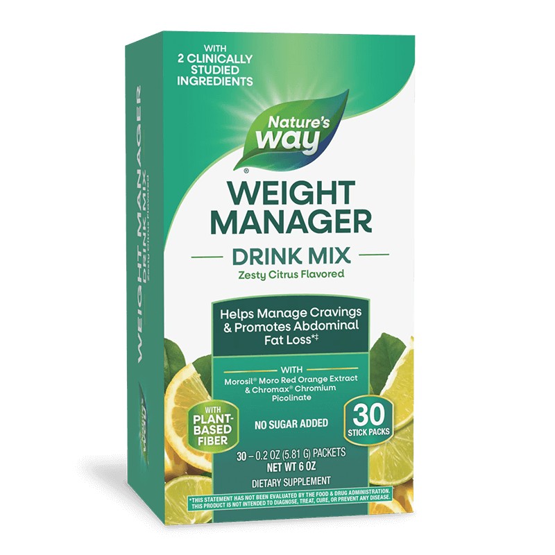 Формула за контрол на апетита, теглото и коремните мазнини - Weight Manager - 30 сашета, с вкус на цитрусови плодове от Natures Way — продуктова снимка
