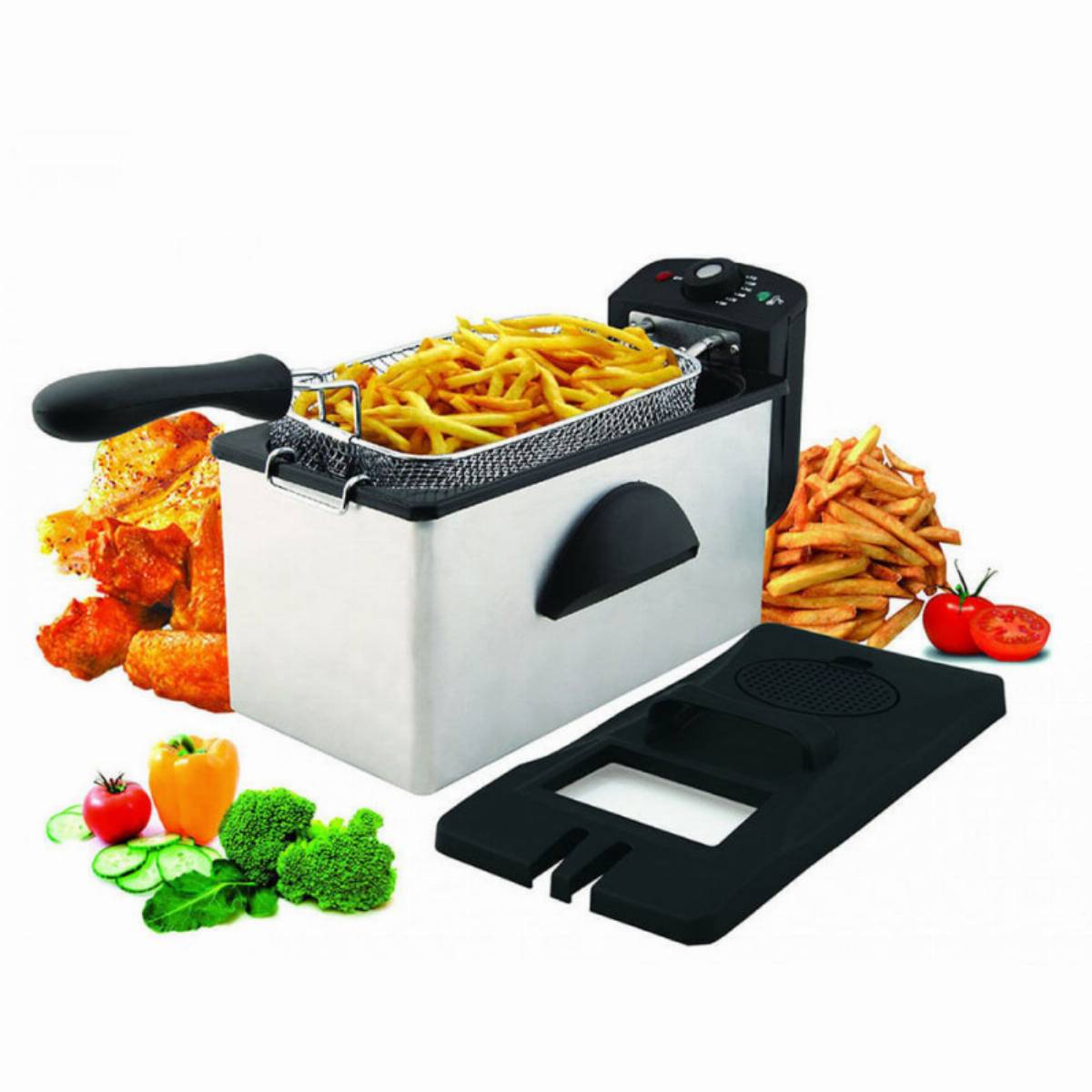 Фритюрник Crown CDF-3031IX, 3 л, 2000W, Демонтираща се кошница, Регулируем термостат, Инокс — снимка