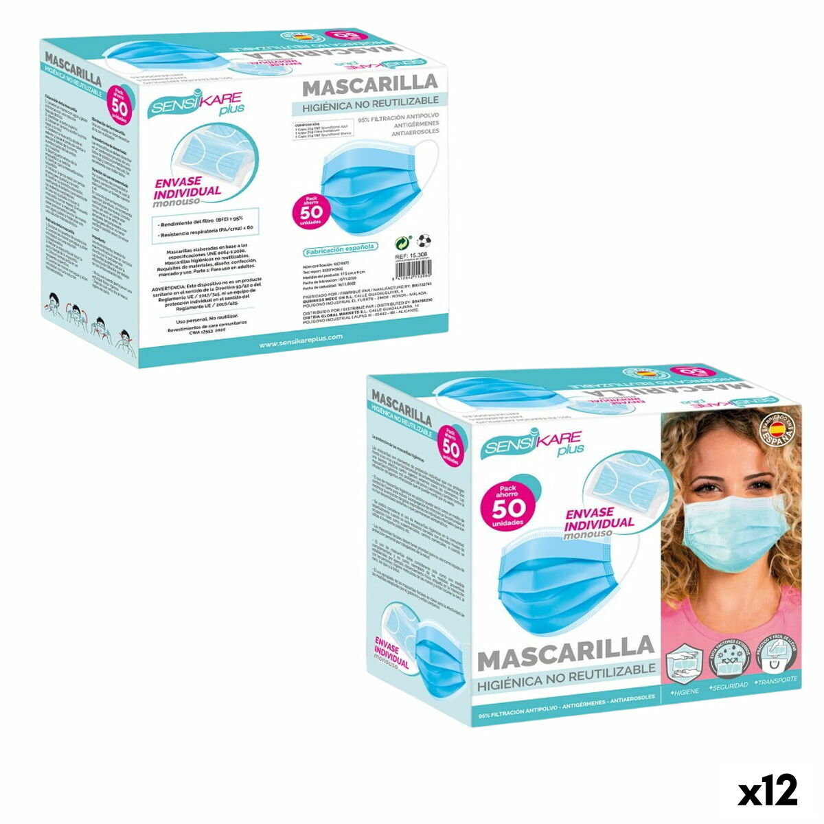 Box of hygienic masks SensiKare 50 Части (12 броя) от SensiKare — продуктова снимка