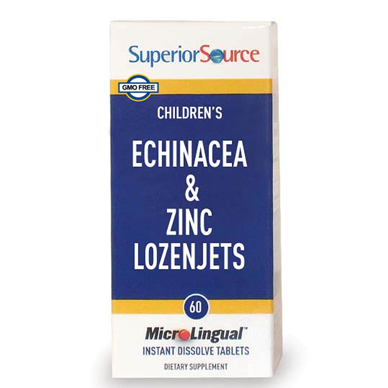 Цинк + ехинацея за деца – За имунна защита и облекчаване на раздразнено гърло, 60 сублингвални таблетки — снимка на продукта от Superior Source
