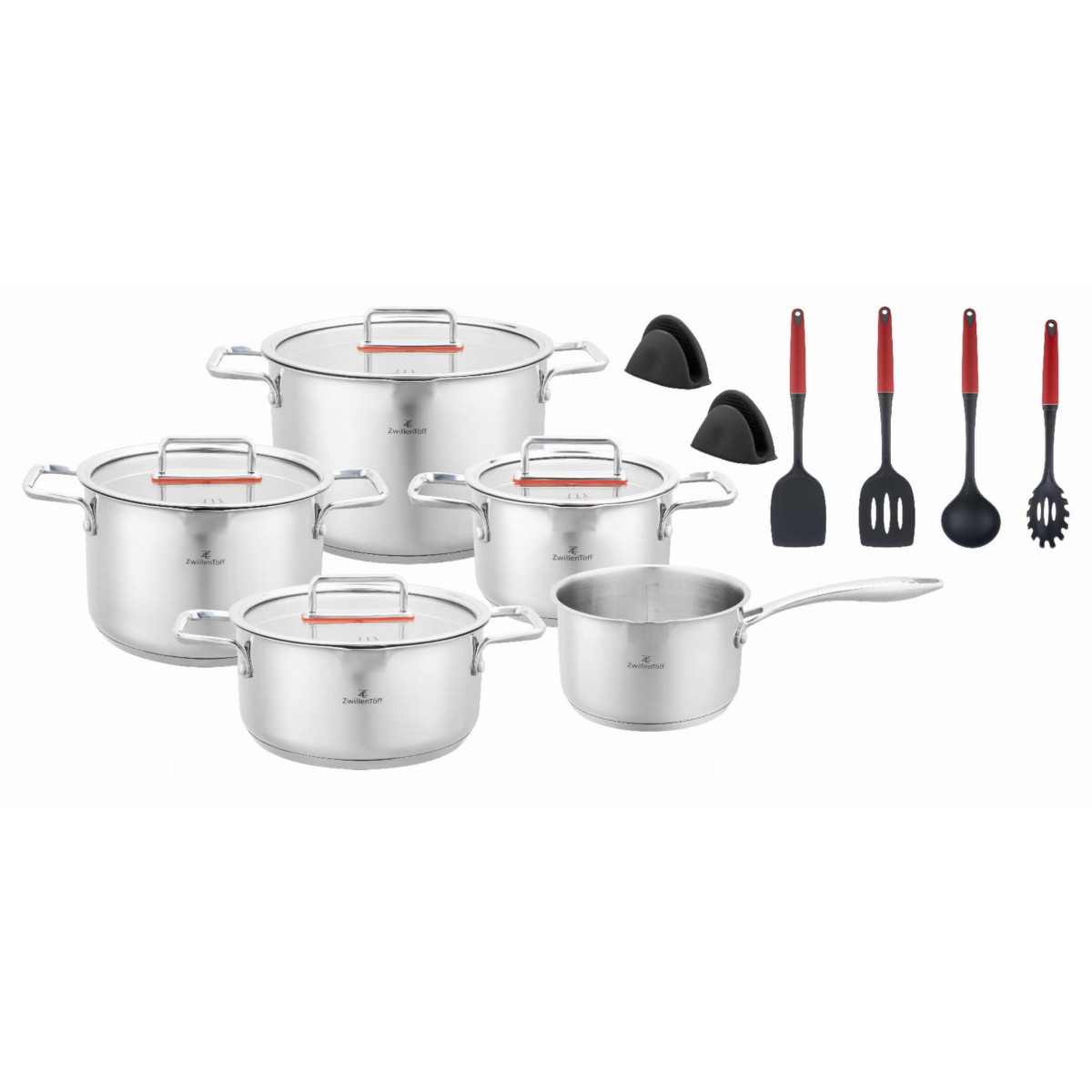 Готварски комплект от 15 части ZIlner ZT-33251, Неръждаема стомана, Стъклени капаци, Индукционни, Инокс — снимка