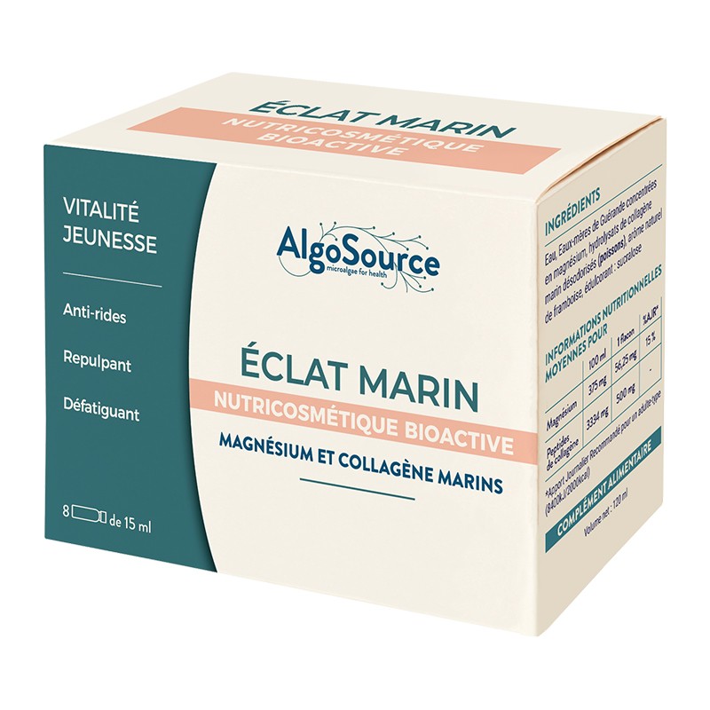 Морски магнезий + колагенови пептиди (от риба) - Грижа за кожата, косата и мускулната функция, 8 флакона — продуктова снимка