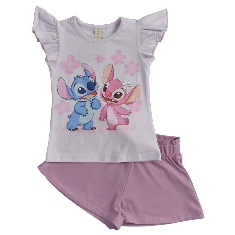 Летен памучен детски комплект Stitch Love с лилаво — снимка
