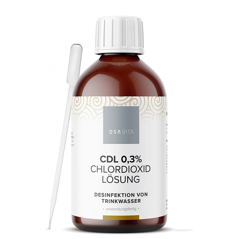 Хлорен диоксид (CDL) 0,3% – Разтвор за дезинфекция на питейна вода, 250 ml — снимка на продукта от Osavita