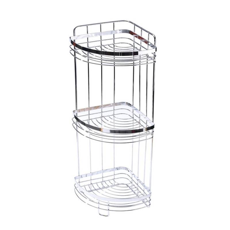 Ъглова етажерка на 3 нива Rosberg R53001A3, 21х21х66 см, Дюбел, Хром — снимка