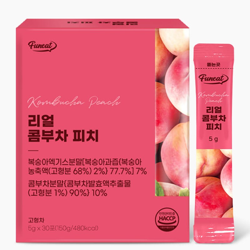 Ферментирала комбуча с праскова – освежаваща напитка - Пробиотична подкрепа и енергия, 30 сашета — снимка на продукта от Funeat