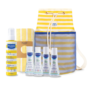 Слънцезащитен спрей МУСТЕЛА SPF50 200 мл. с раница, кърпа и мини продукти за защита от слънцето  

3