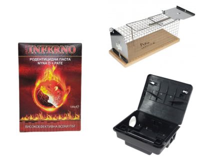 Снимка на КОМПЛЕКТ: Inferno паста - отрова за мишки и плъхове + Живохващащ капан за плъхове + Дератизационна кутия Бета, качествена марка, цена 16.35 лв