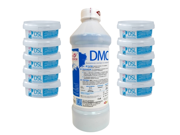 КОМПЛЕКТ: BIOFORCE DMC + 10 бр BIOFORCE DSL Био отпушване, почистване и обезмирисяване на мазноуловители, канали — снимка на продукта от HMI - 