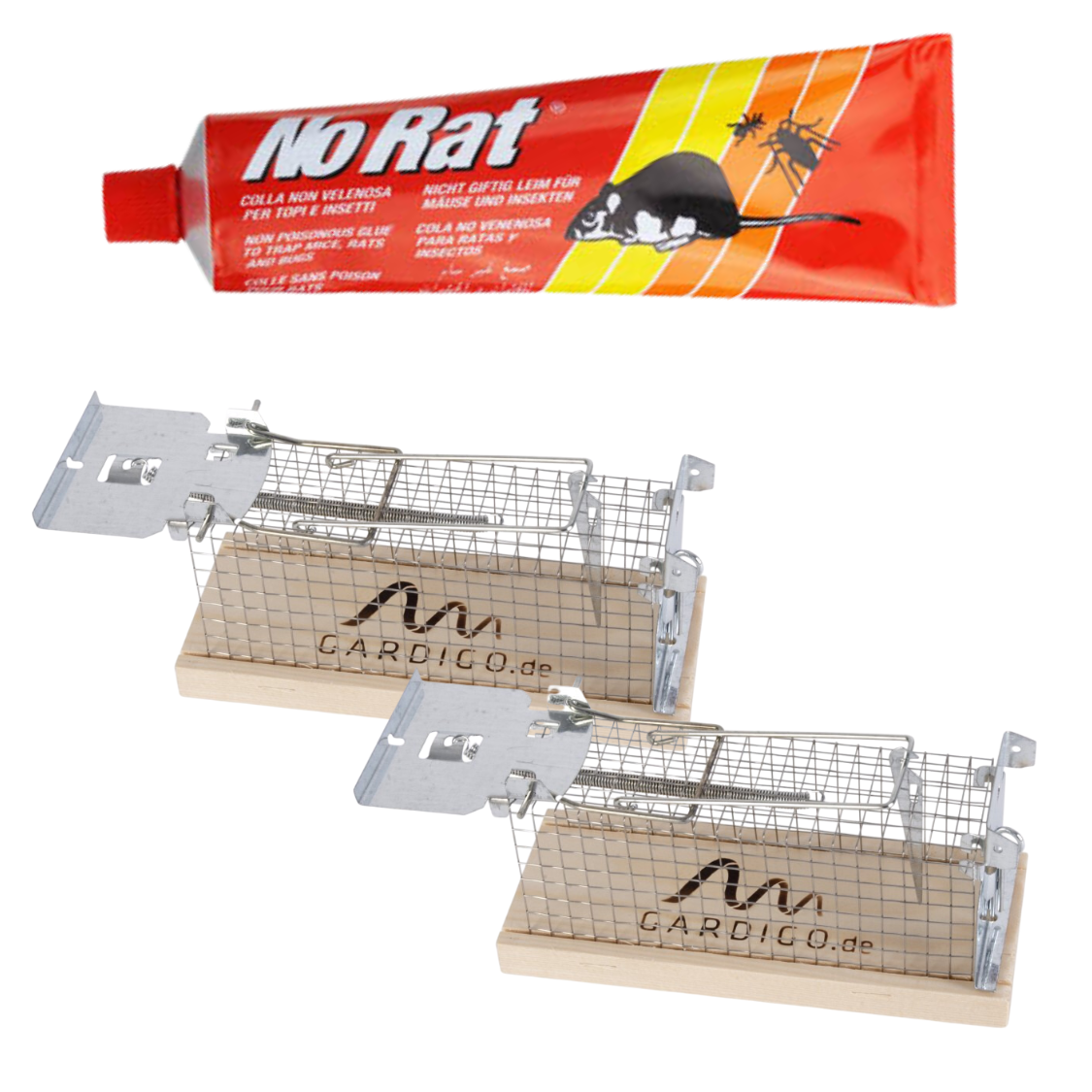 КОМПЛЕКТ: Лепило за мишки, плъхове и пълзящи насекоми + 2 бр. Капан за живохващане на мишки, Gardigo    от качествена марка — продуктова снимка