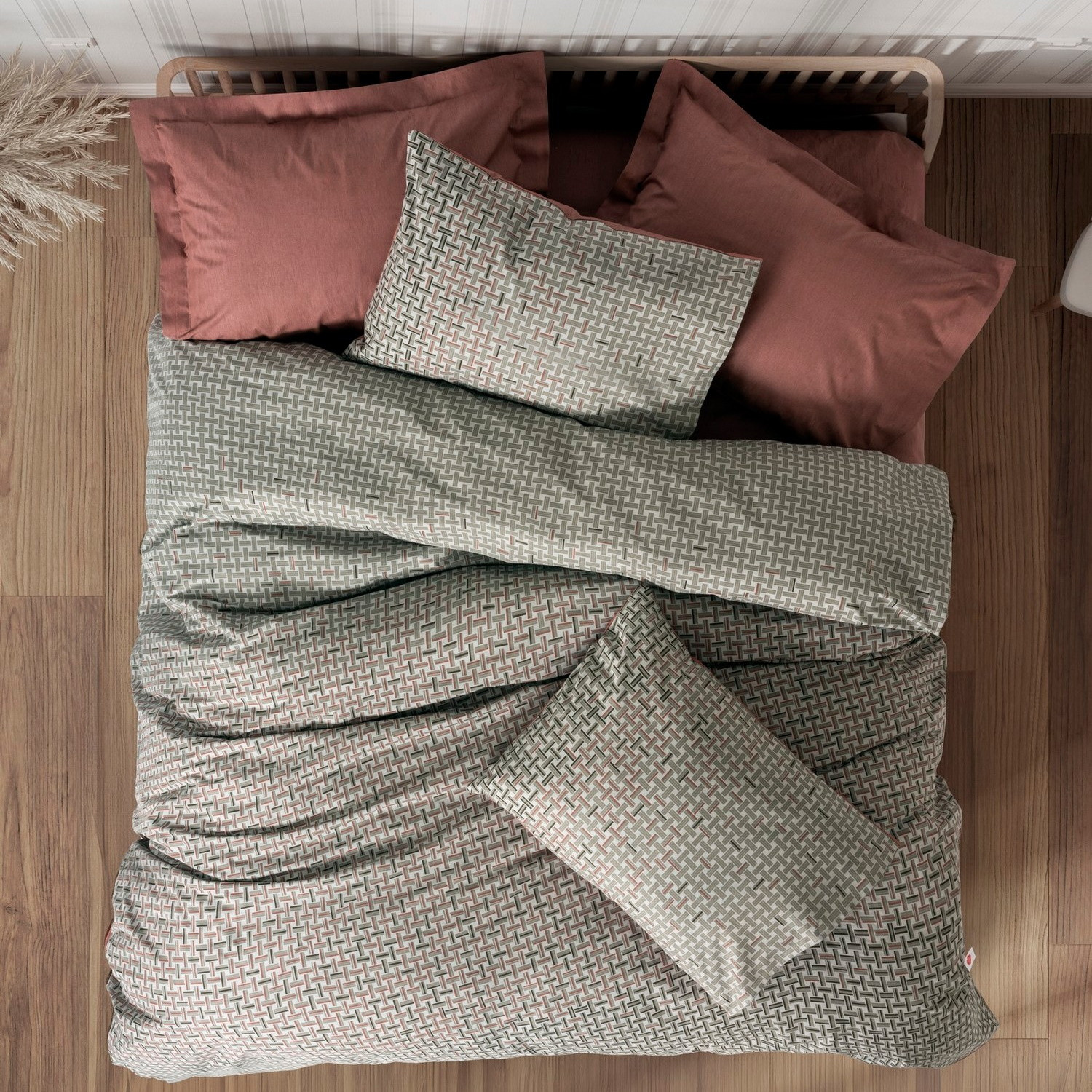 Снимка на Спален комплект Cotton Box 129CTN4726, 100% памук, 3 части, Завивка 160х220 см, Чаршаф 100х200+30 см, Калъфка 50х70 см, Сив/червен, Cotton Box, цена 24.67 лв