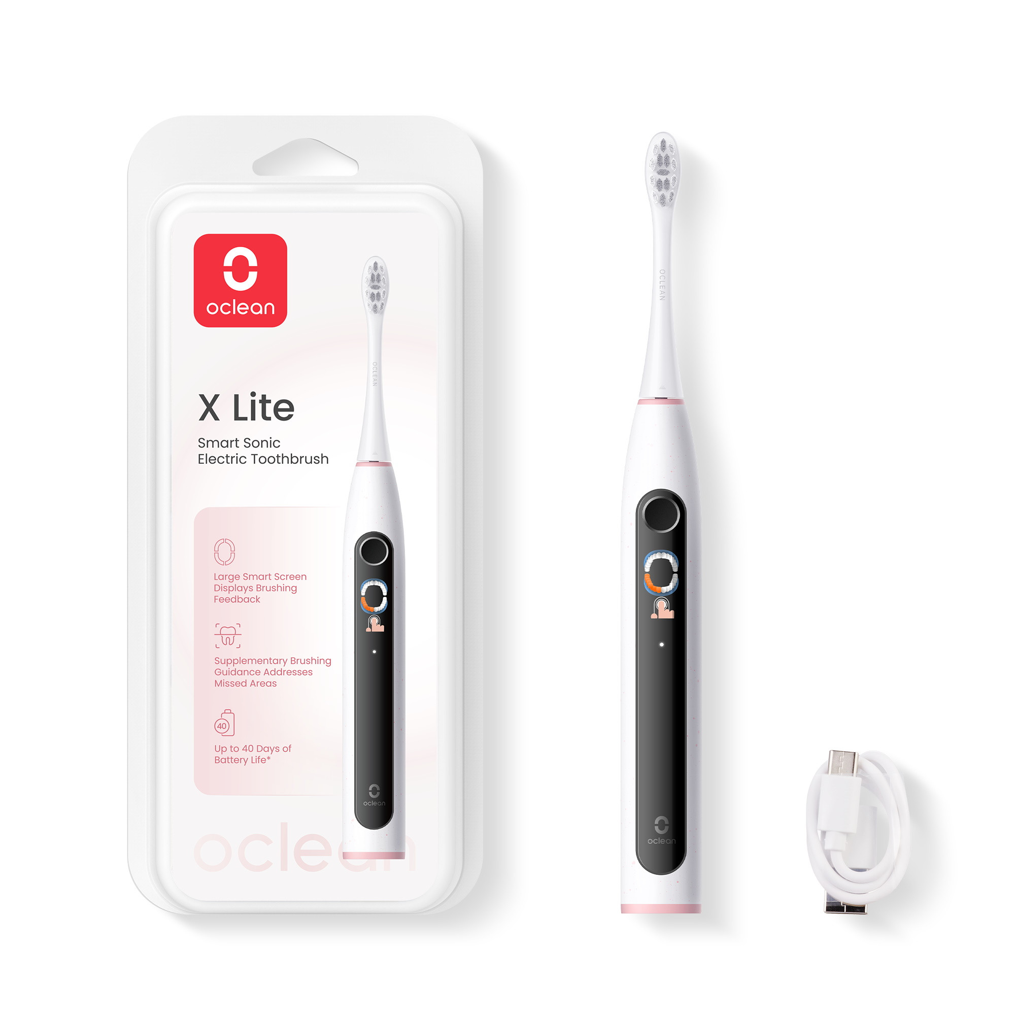 Електрическа четка за зъби Oclean X Lite с тъчскрийн и светлосив дизайн, за ефективна грижа за устната кухина  

3