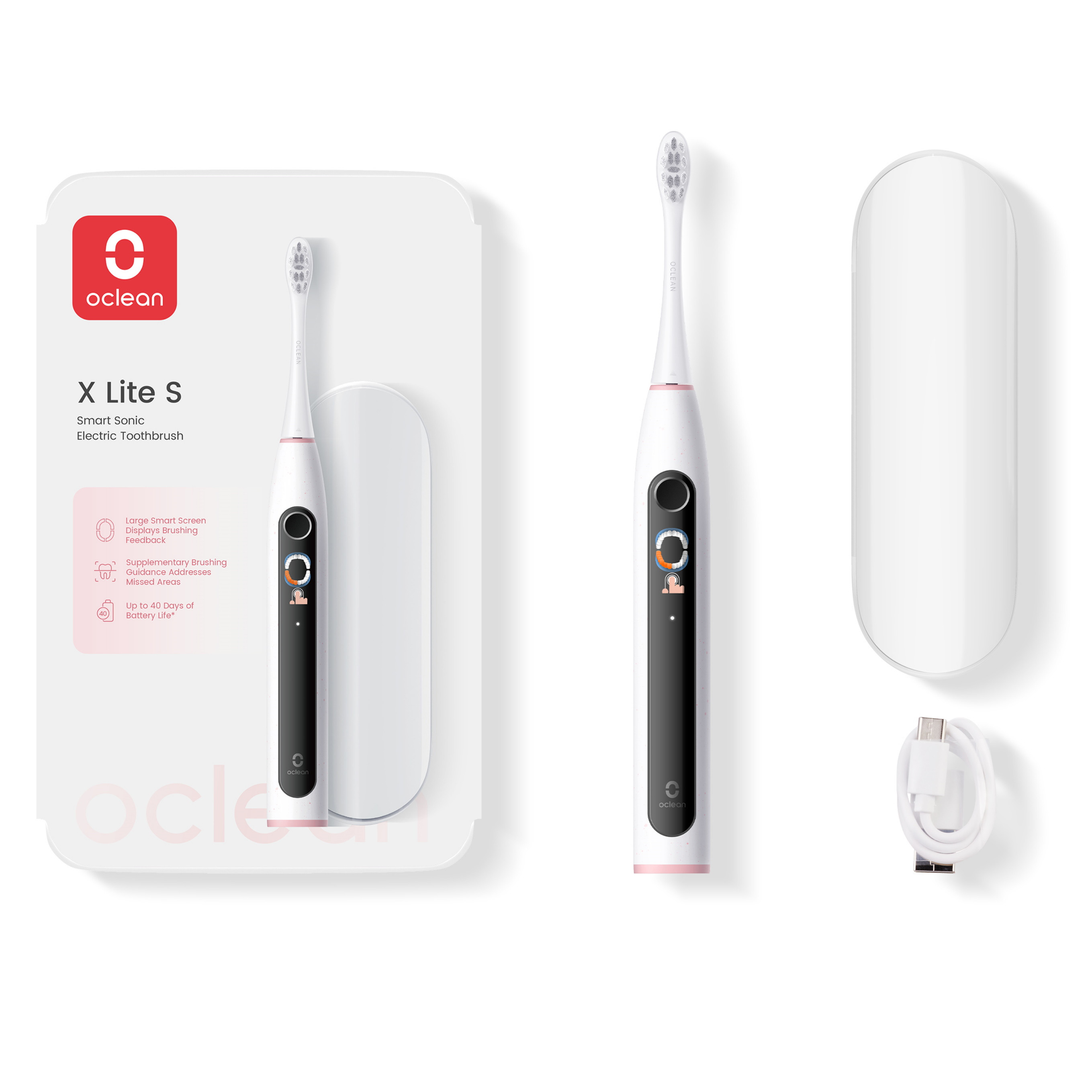 Електрическа четка за зъби Oclean X Lite Set, 72000 об/мин, 5 режима, Smart, Тъчскрийн, До 40 дни автономия, Отчитане на почистените зони, +Калъф ... от Oclean — продуктова снимка