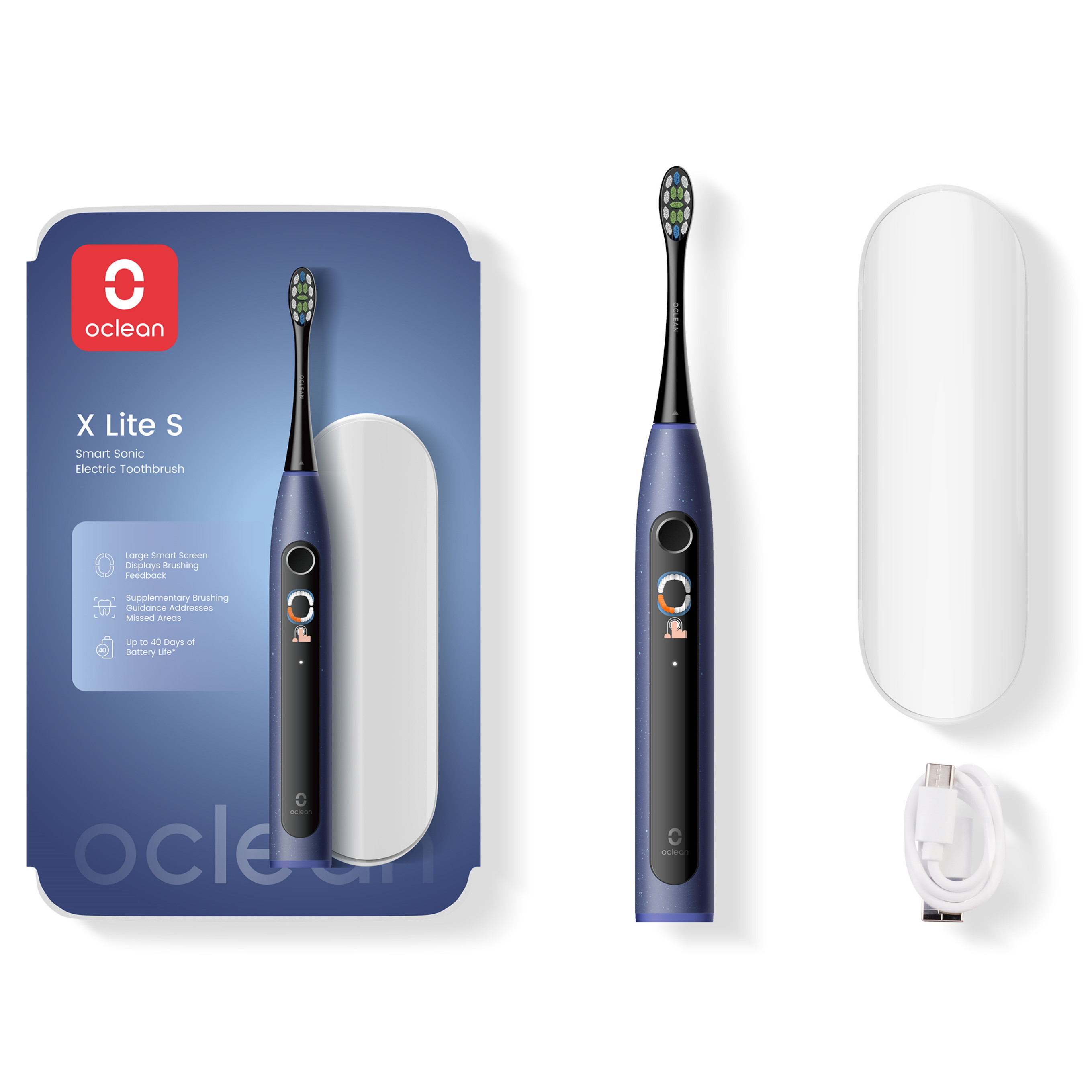 Снимка на Електрическа четка за зъби Oclean X Lite Set, 72000 об/мин, 5 режима, Smart, Тъчскрийн, До 40 дни автономия, Отчитане на почистените зони, +Калъф, Тъмносин, Oclean, цена 39.16 лв
