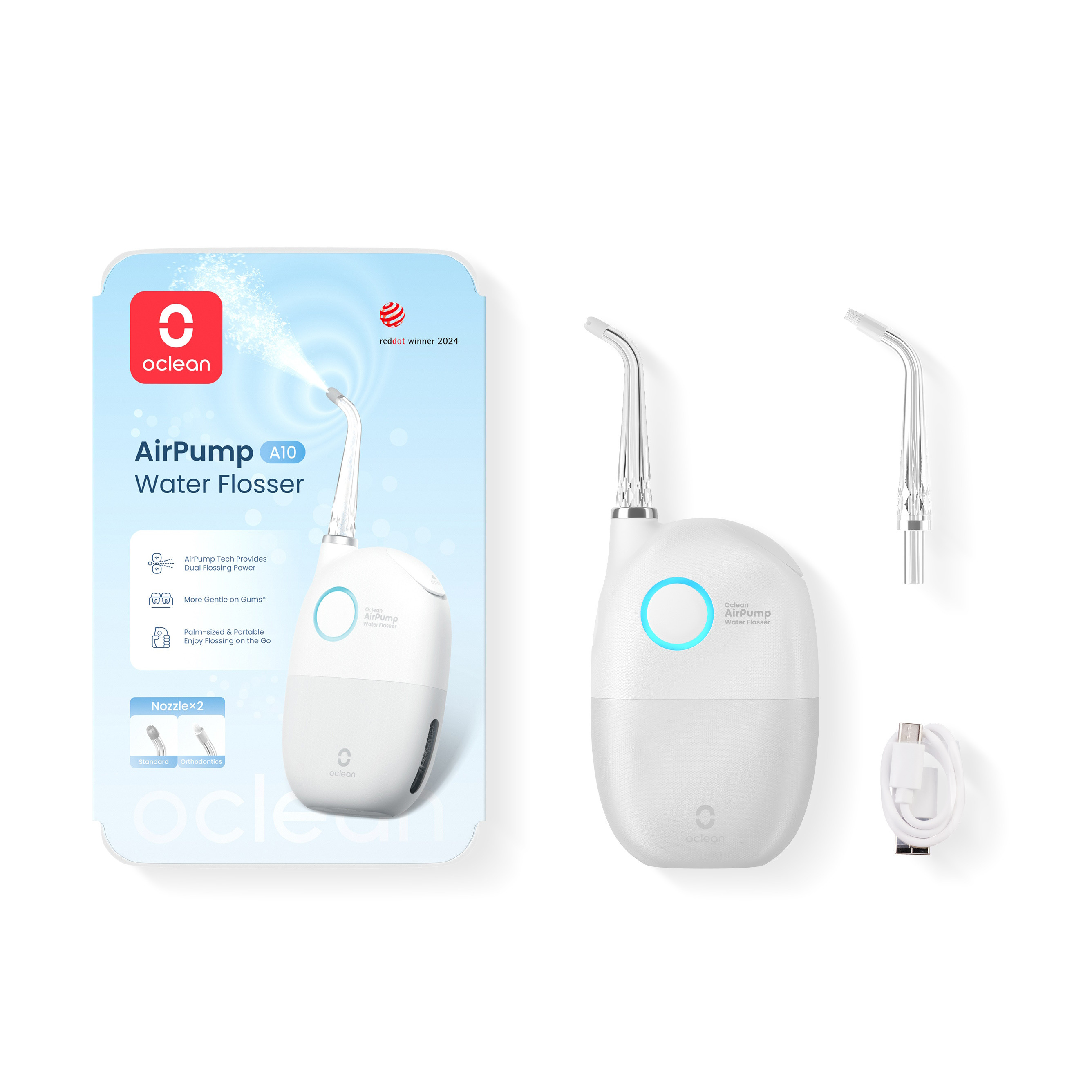 Зъбен душ Oclean AirPump A10, 3 режима, 2 накрайника, Автономия 40 дни, IPX7, USB-C, Сив — снимка на продукта от Oclean