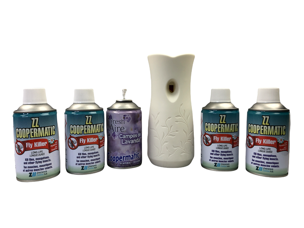 Комплект за унищожаване на Мухи, Комари, Оси и др. летящи насекоми - Диспенсър Fresh Aire + 4 пълнителя ZZ + ПОДАРЪК Ароматизатор и батерии.  — снимка на продукта от качествена марка
