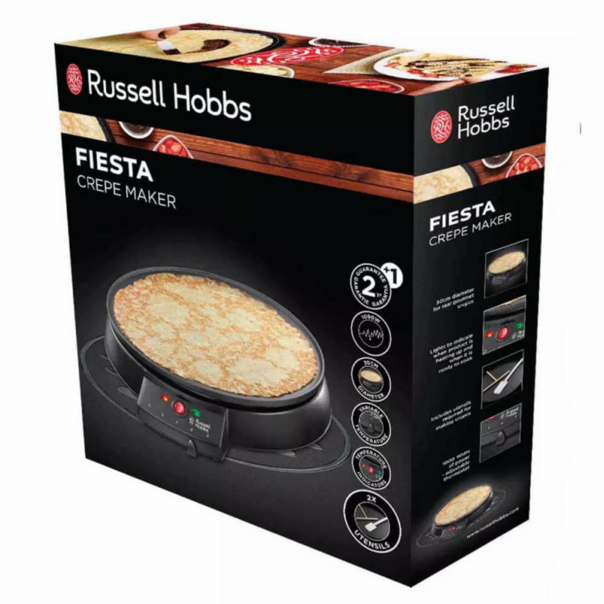 Уред за палачинки Russell Hobbs Fiesta 20920-56, 1000W, 30 см, Включени прибори, Черен — продуктова снимка