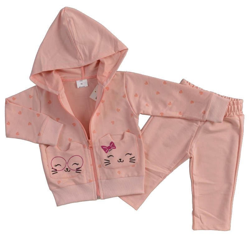 Памучен детски комплект с цип Sweet Cats Meow в цвят праскова — снимка на продукта от Sevtex