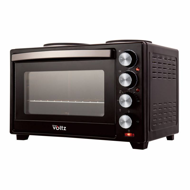Малка готварска печка Oliver Voltz OV51441F, 3200W, 2 котлона, 100-230C, Двойна стъклена врата, Осветление, Черен — снимка