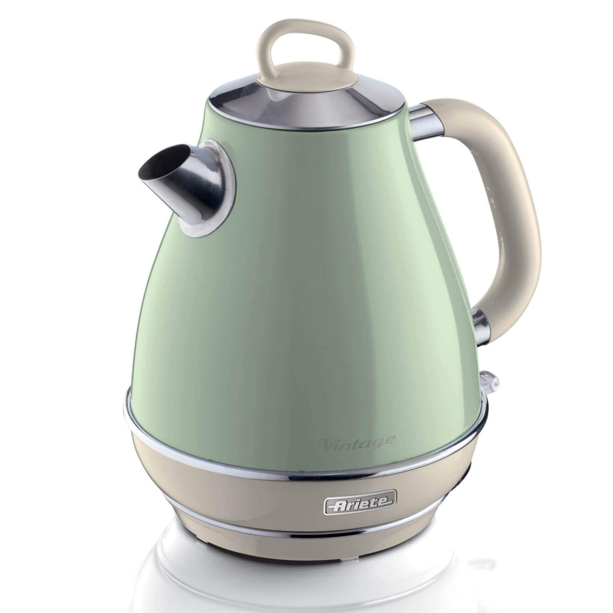 Електрическа кана VINTAGE 2869/04, 2000W, 1.7 л, Подвижен филтър, Прозорец за водата, 360C безжична основа, Зелен от Ariete — продуктова снимка