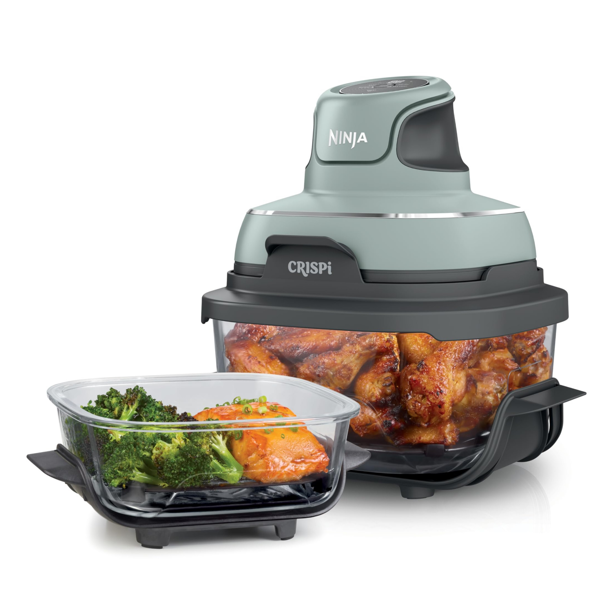 Фритюрник с горещ въздух преносим 4в1 Ninja CRISPi FN101EUSG, 1700W, 3.8l, 6 порции, 2 стъклени контейнера, 4 програми, Без PFAS и BPA, Зелен — снимка на продукта от Ninja