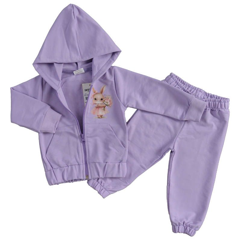 Памучен детски комплект с качулка и с цип Sweet Bunny в лилаво — снимка на продукта от Sevtex