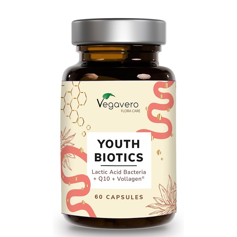 Youth Biotics – Пробиотици, Q10 и хиалуронова киселина за млада кожа и тонус, 60 капсули — снимка на продукта от Vegavero