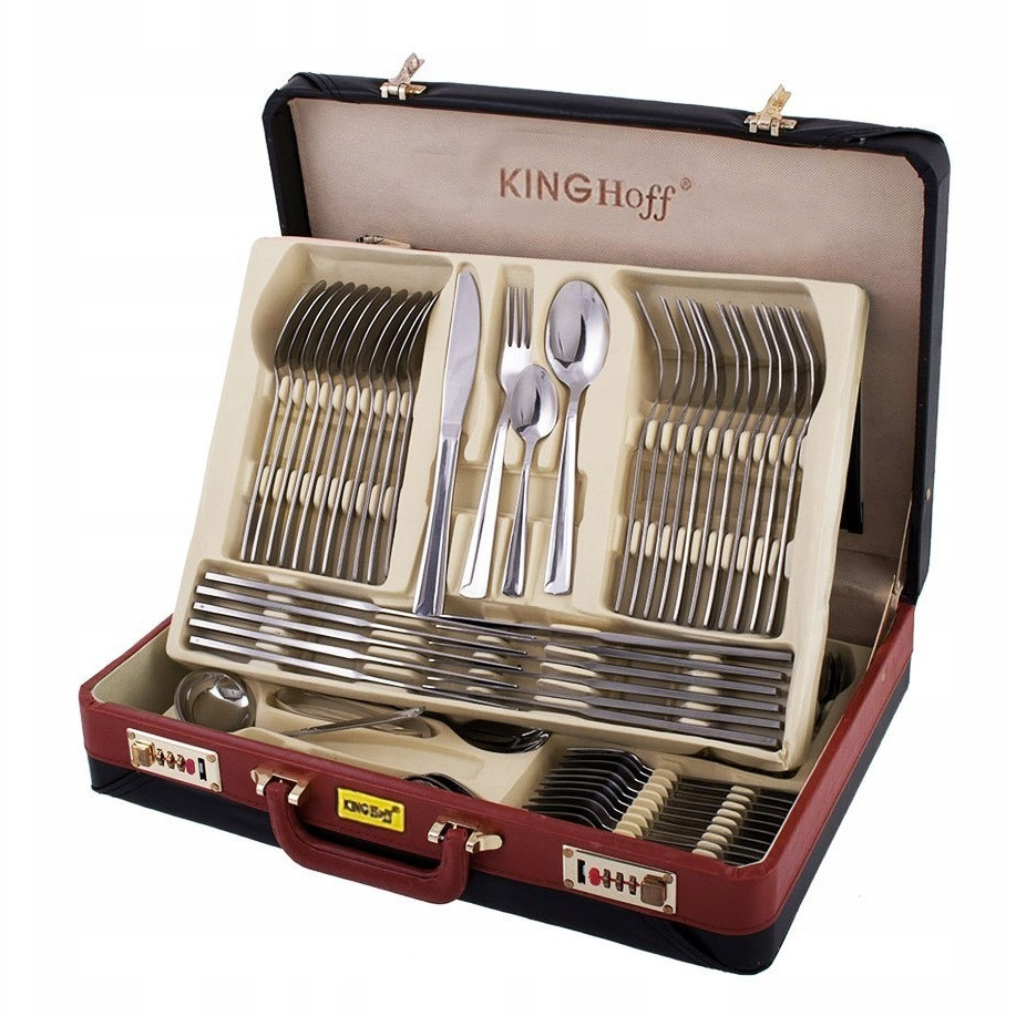 Комплект прибори за хранене Kinghoff KH 3509, 72 части, За 12 човека, Куфар, Неръждаема стомана, Сребрист — снимка на продукта от Kinghoff