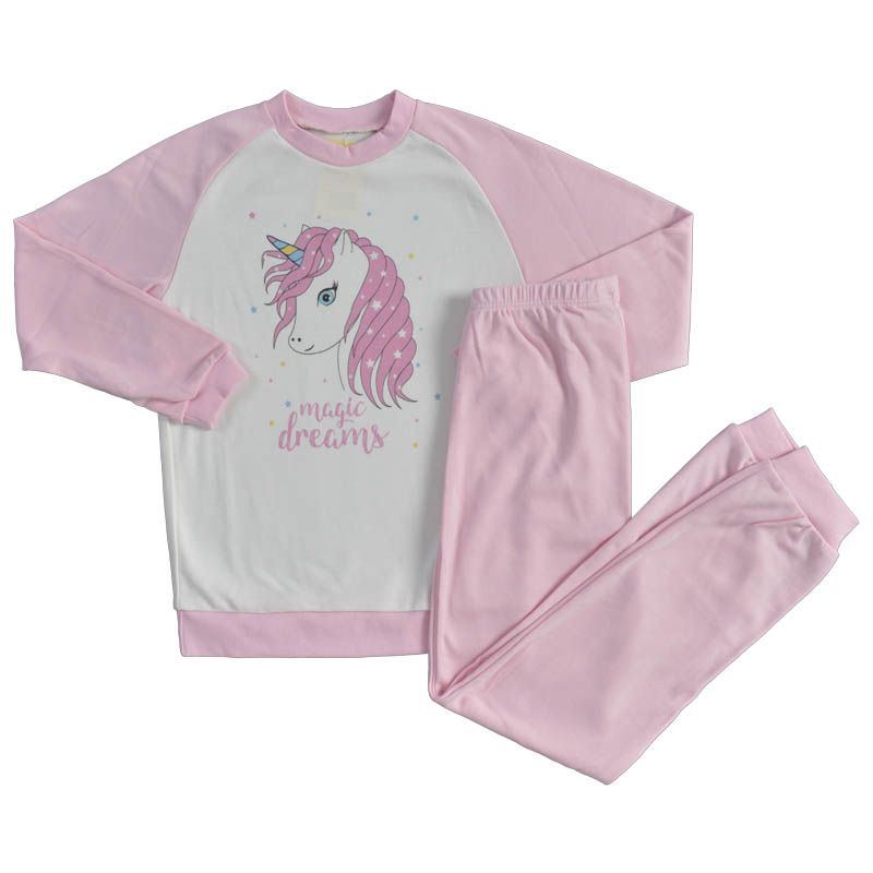 Снимка на Нежна памучна детска пижама Sweet Unicorn в бяло и светлорозово, Candy kids, цена 17.64 лв