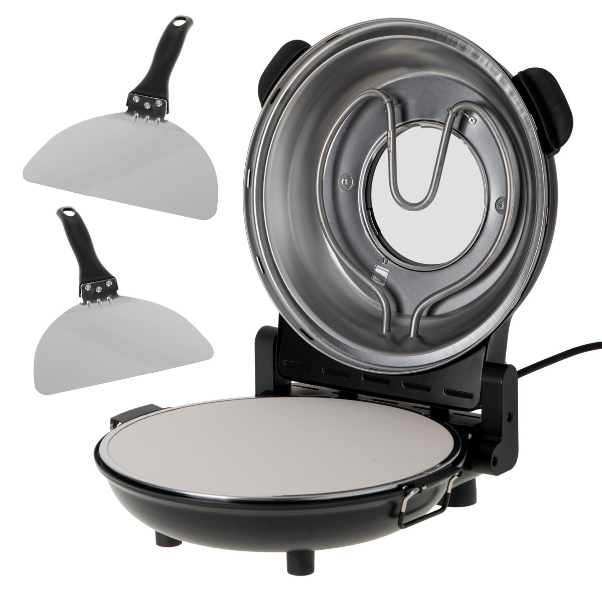 Електрически тиган за пица Adler AD-6314, 1200W, до 400°C, 5 степени, Таймер, 2 нагревателя, До 31,5 см, Черен мат от Potrebno — продуктова снимка