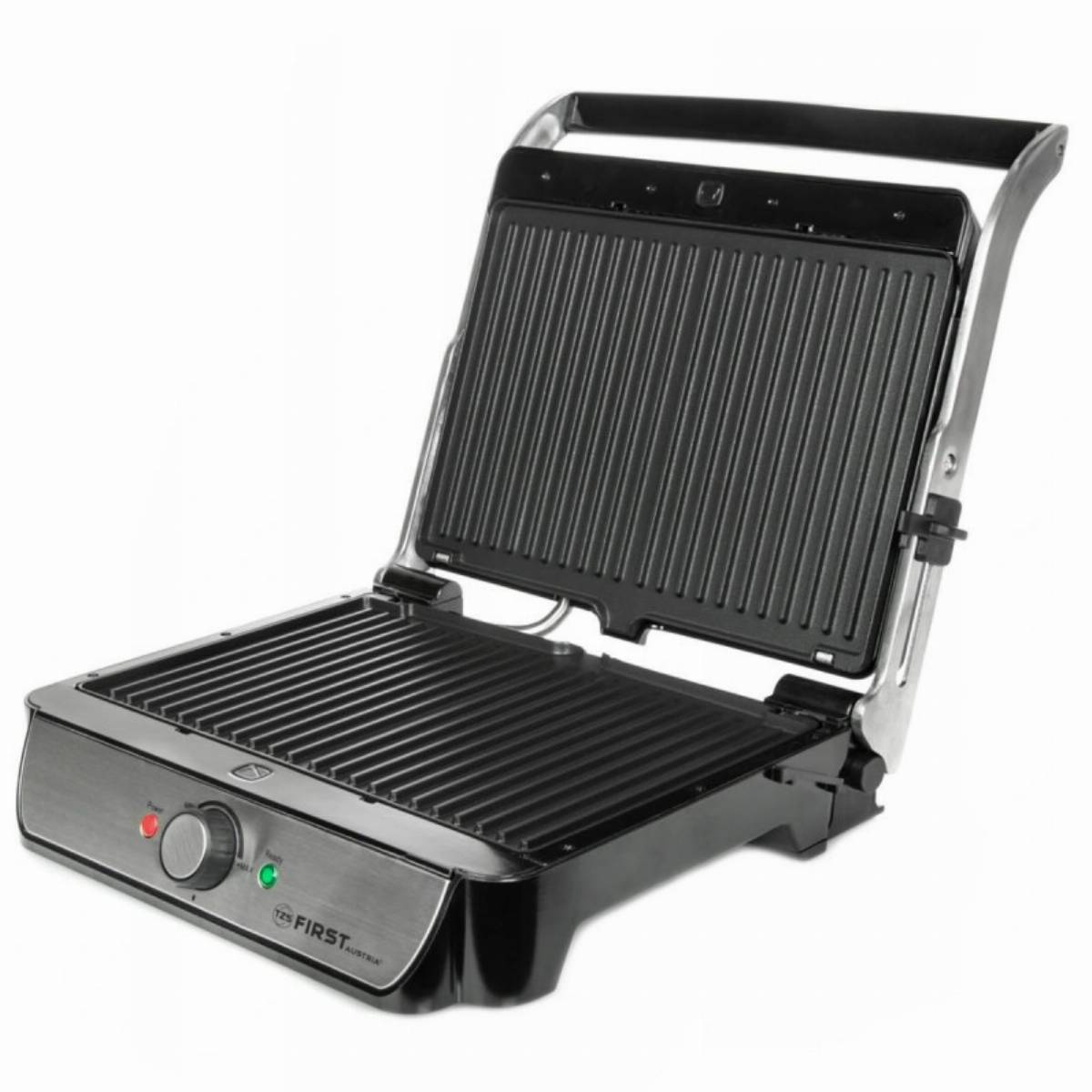 Грил скара First Austria FA-5344-2, 2000W, Свалящи се плочи, Отваряне на 180 гр, Тава за мазнина, Инокс/черен — снимка