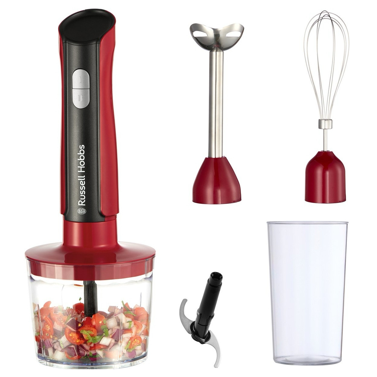 Блендер 3в1 Russell Hobbs Desire 27140-56, 500W, 600+500 мл, 2 скорости + пулс, Неръждаема стомана, Без BPA, Червен от Russell Hobbs — продуктова снимка