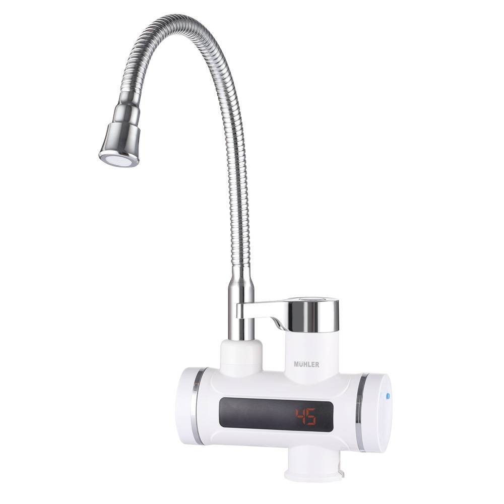 Водонагревател MUHLER MH-7733TDF, 3600W, LED дисплей, Гъвкав чучур, IPX4 защита, Плот, Бял — снимка