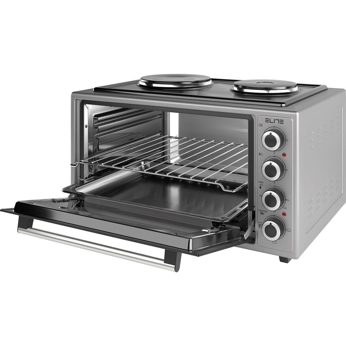 Малка готварска печка ELITE EMO-48302G, 48L, 4500W, 2 котлона, Термостат, Сив — снимка