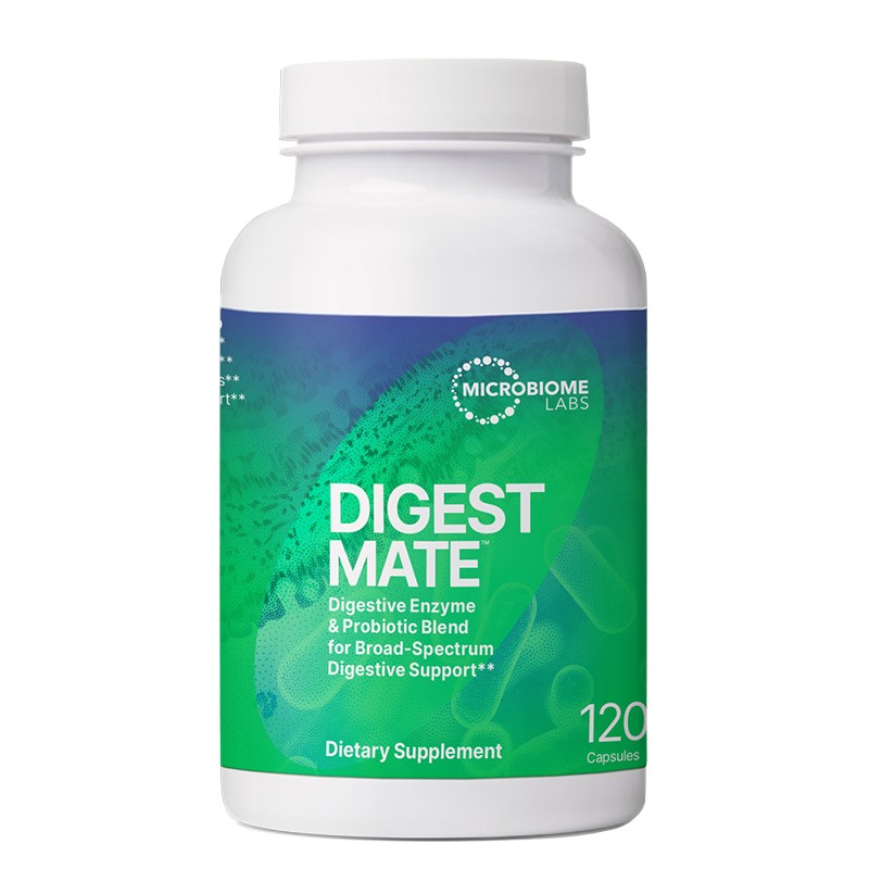 Снимка на Храносмилателни ензими + пробиотици – При подуване, тежест и нарушено храносмилане, Digest Mate™, 570 mg, 120 капсули, Microbiome Labs, цена 88.12 лв