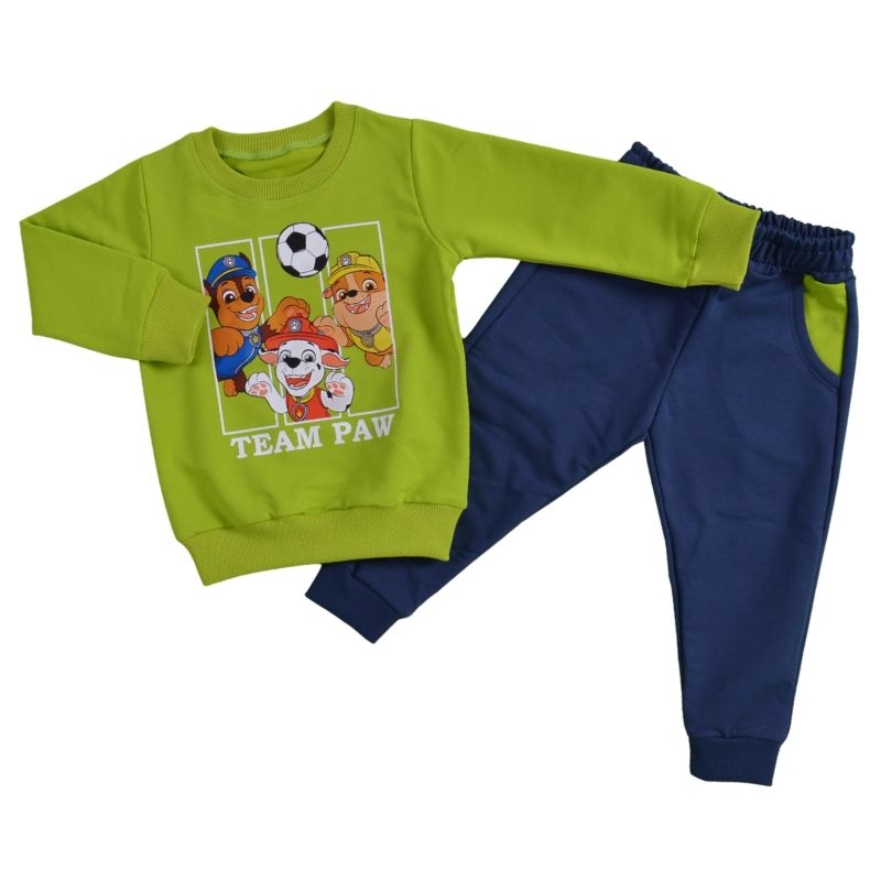 Памучен детски комплект Paw Patrol Team FootBall в зелено и синьо
