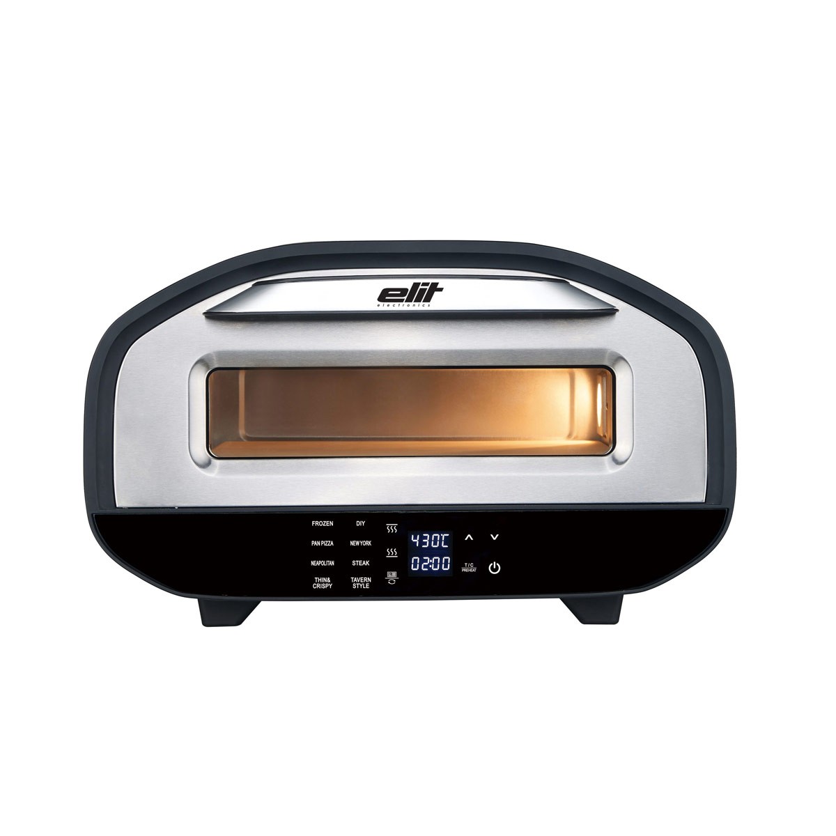 Електрическа фурна за пица Elit Pizzarella, 2200W, 7 програми, Термостат, Таймер, Черен/Инокс — снимка