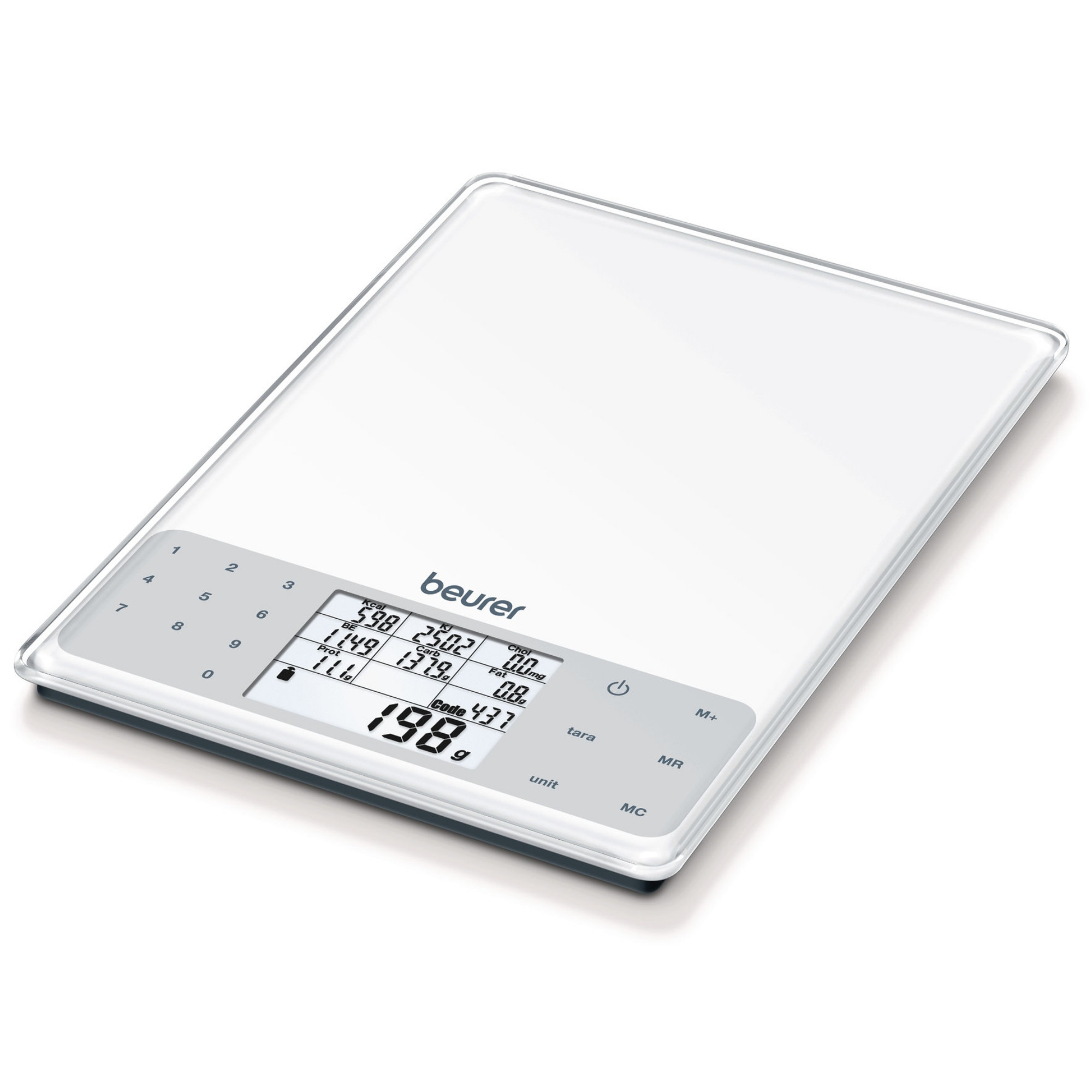 Кухненска везна Beurer DS 61, До 5 кг, ТАРА, Touch, Стъкло, Хранителен анализ на 950 храни, Памет, Прозрачен/сив — снимка на продукта от Beurer