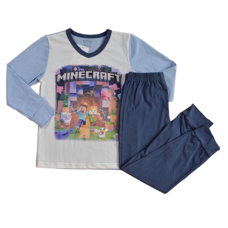 Памучна детска пижама Minecraft в бяло и синьо от Venera — продуктова снимка